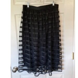 Black Tulle Ribbon Midi Skirt XL Whimsigoth Balletcore Romantic Cocktail Party